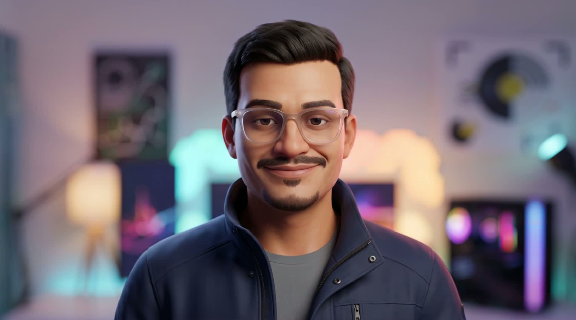 Animated portrait of a person in a studio