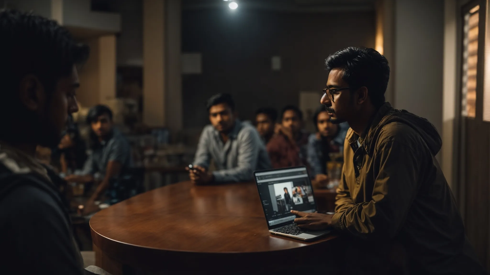 a digital marketer presents a compelling story on a screen to an engaged bangladeshi audience.