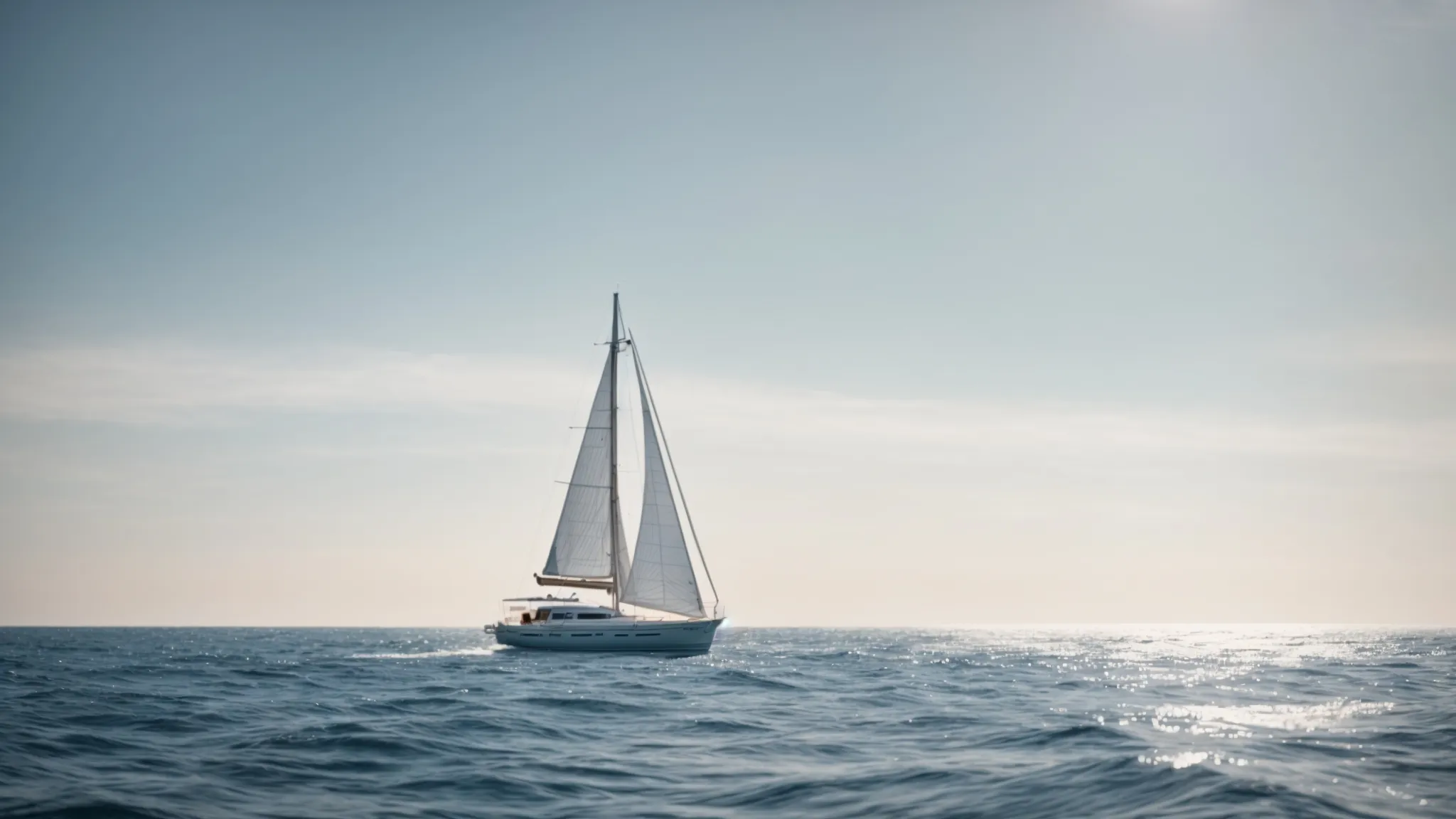 a small sailboat navigating through vast, open waters under a clear sky, symbolizing the journey of implementing an omnichannel strategy.
