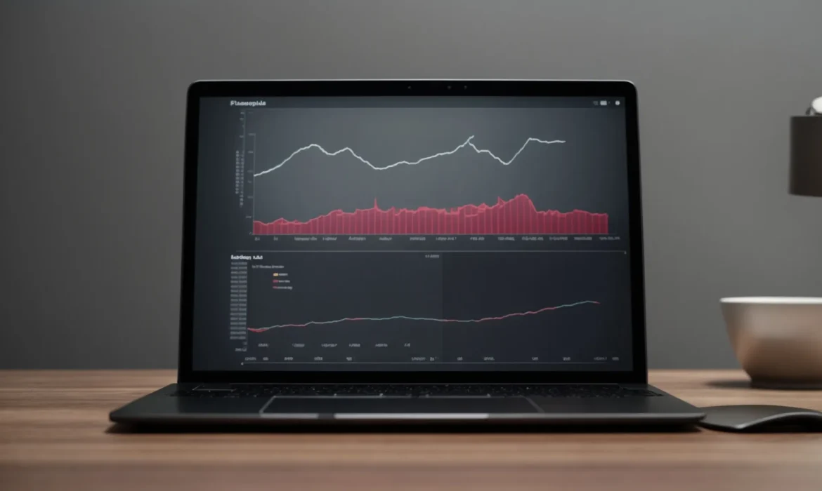 a laptop on a desk displays a graph showing increasing profits, symbolizing successful online income.