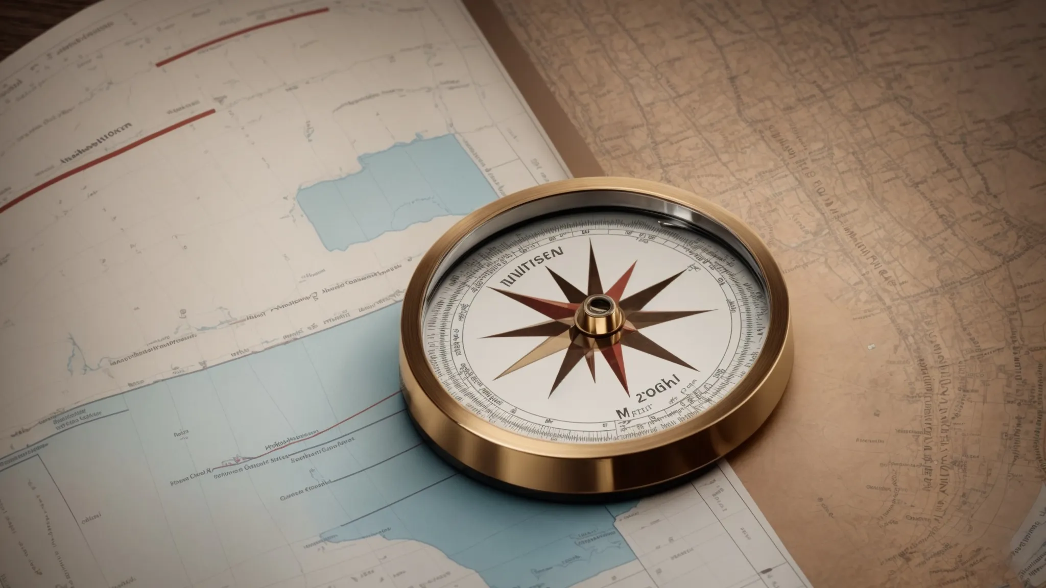 a compass rests on a digital tablet displaying graphs and charts, symbolizing navigation through the complexities of modern marketing.