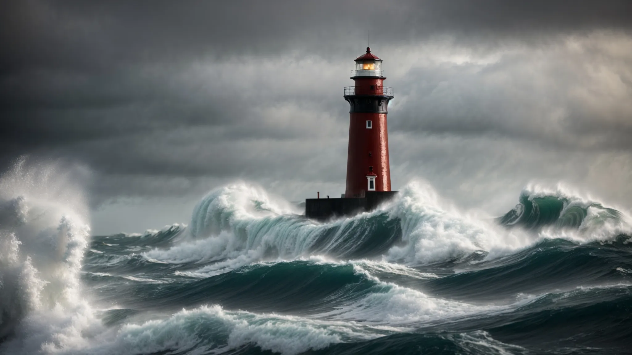 a lighthouse standing tall amidst turbulent seas, guiding ships safely towards the shore.
