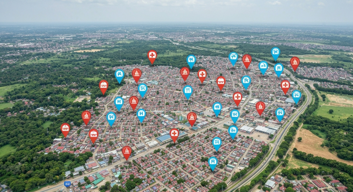 Map of Rangpur with digital icons