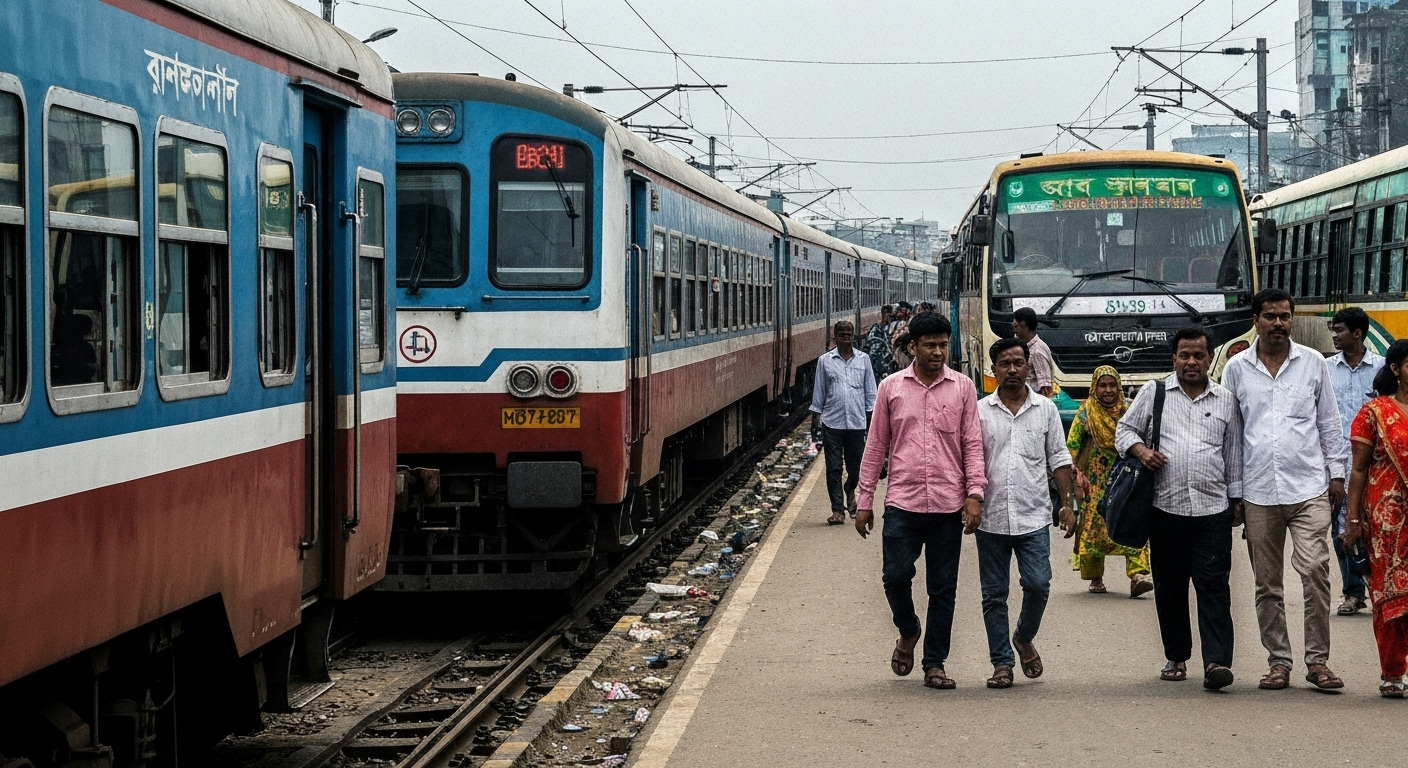 Dhaka transport hub scene