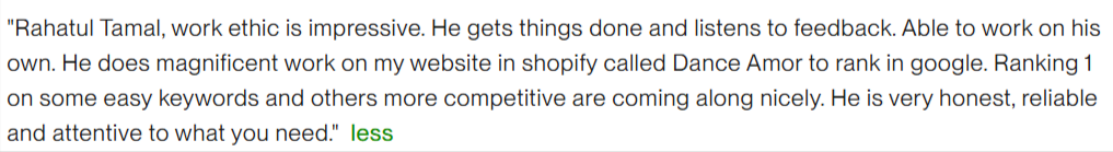 Upwork Review Screenshot