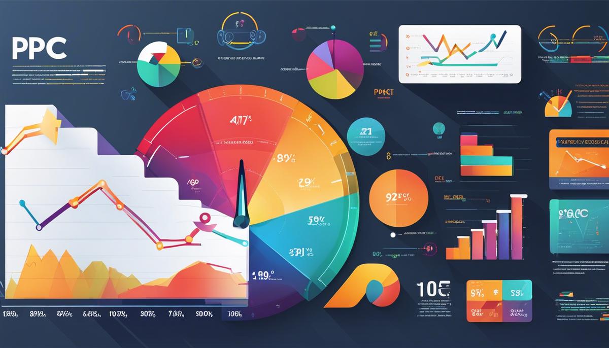 Image illustrating the concept of PPC metrics, showing various graphs and charts for different metrics.